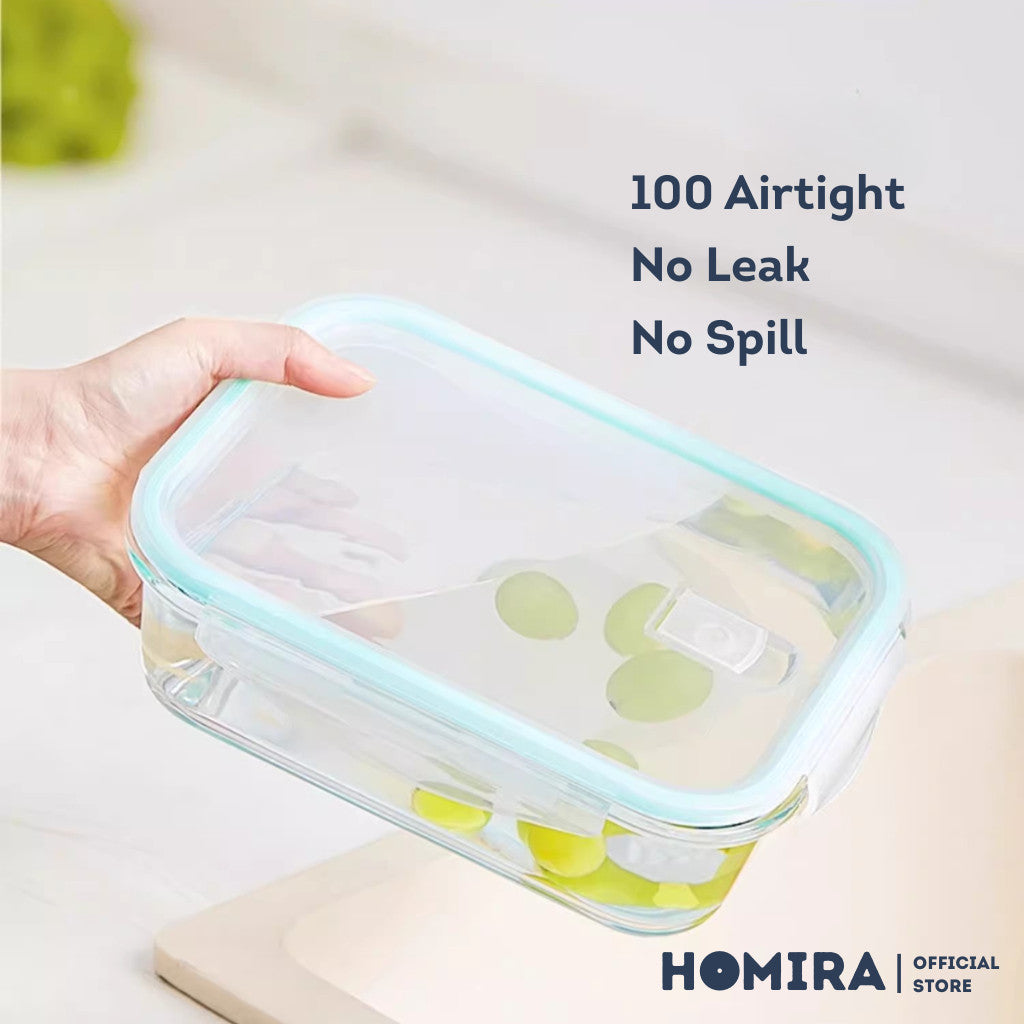 HOMIRA Classic Rectangle Borosilicate Glass Food Container (700ml-1520ml)