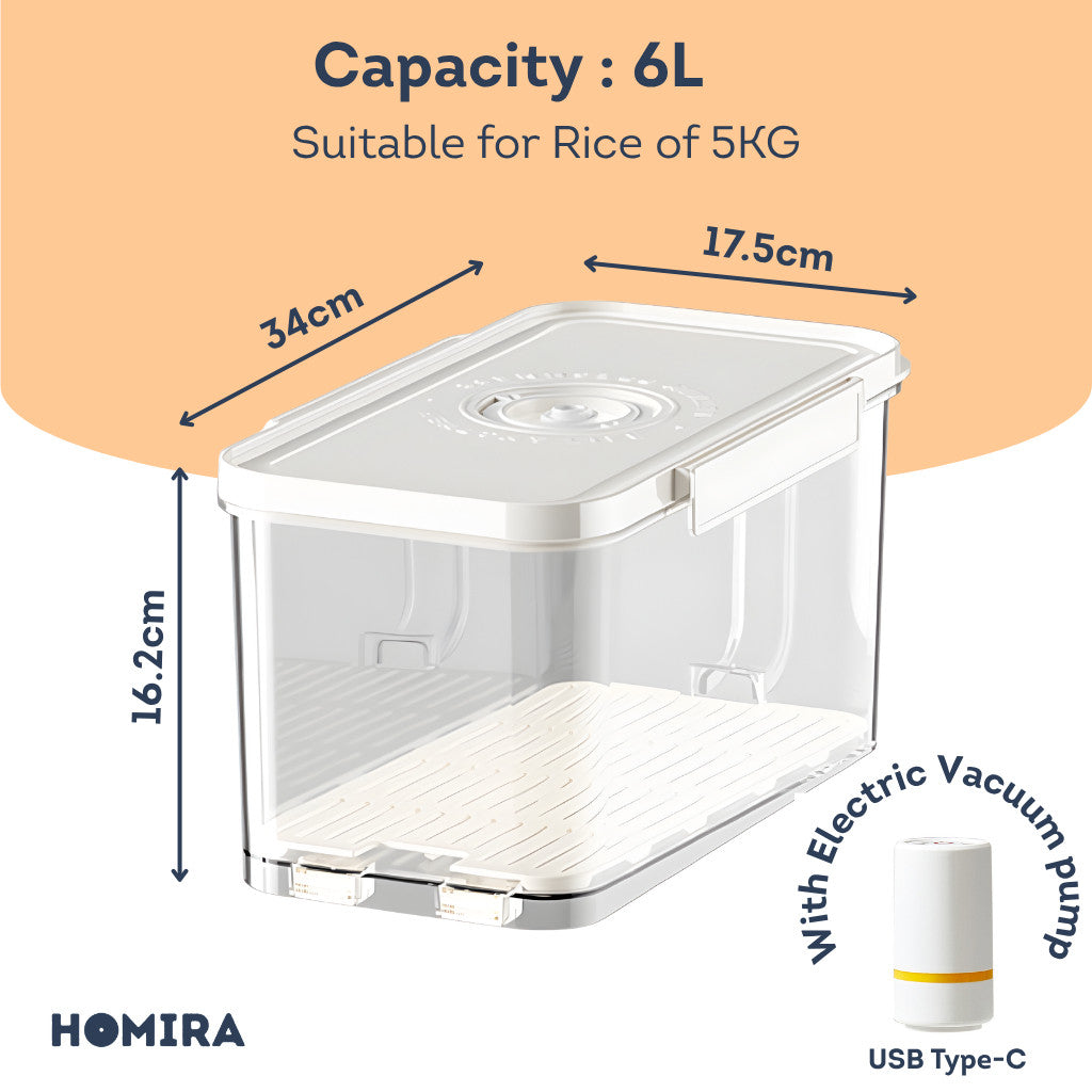 HOMIRA Compress Vacuum Rice Container Airtight Food Storage (4.5L/6L)