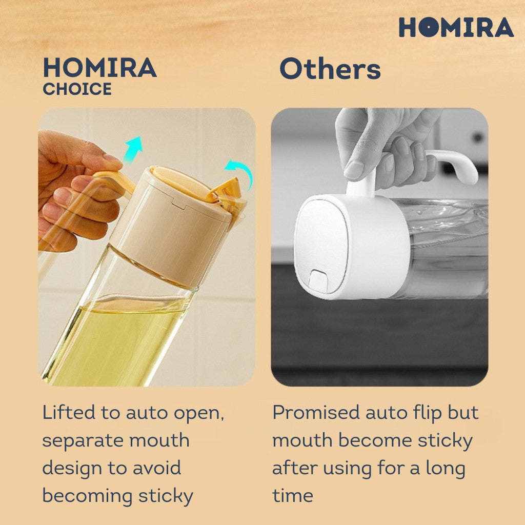 HOMIRA Cooking Oil Glass Dispenser Auto Flip (500ml)