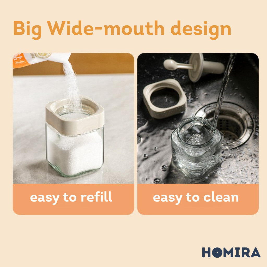 HOMIRA Kitchen Square Glass Condiment Jar with Inner Spoon