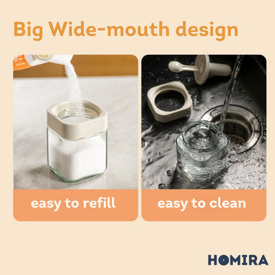 HOMIRA Kitchen Square Glass Condiment Jar with Inner Spoon