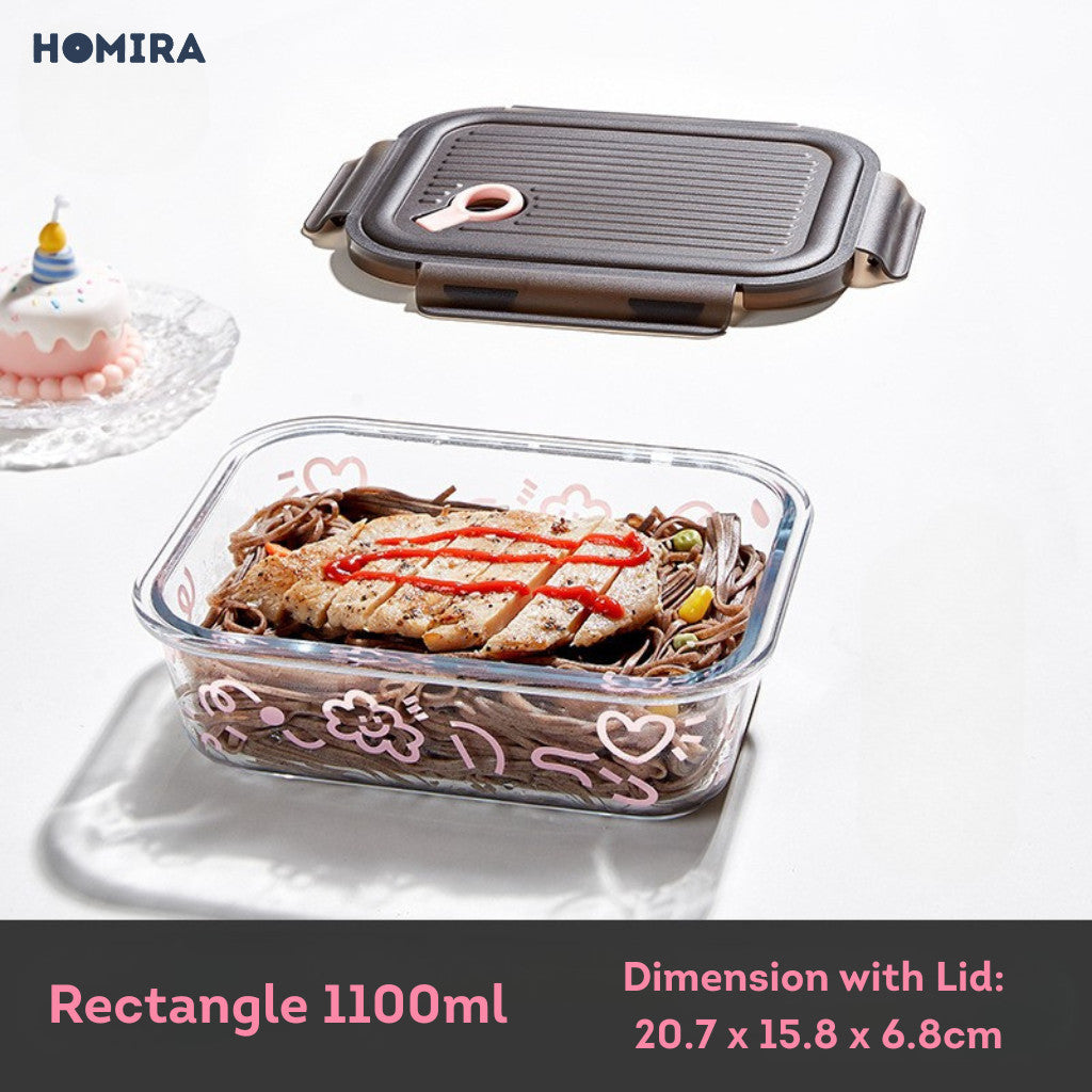 HOMIRA Lovey Cloud Series Borosilicate Glass Food Container & Bag Set - Black (450ml - 1100ml)