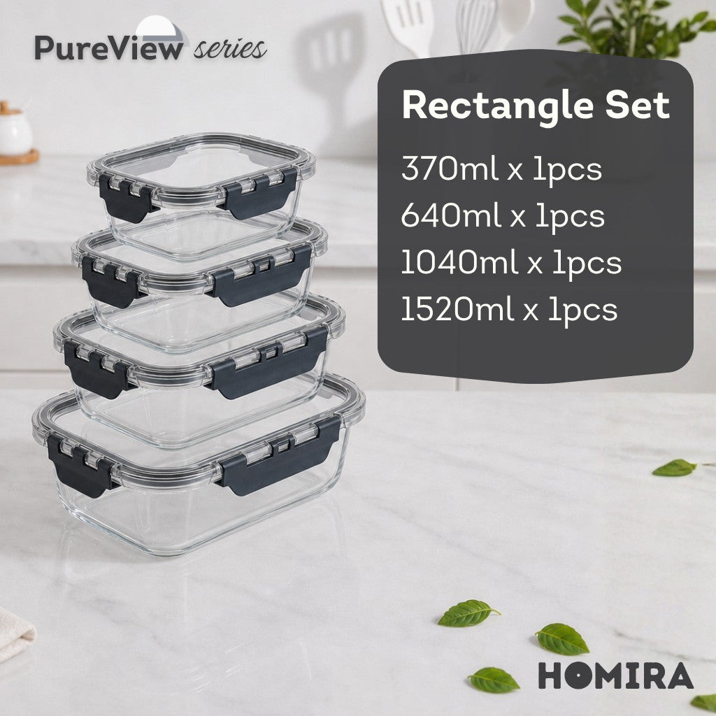 HOMIRA PureView Series Borosilicate Glass Food Container [Family Set]