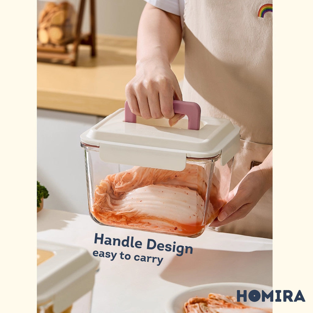 HOMIRA Extra Large Rectangular Borosilicate Glass Food Container with Handle - 3700ml