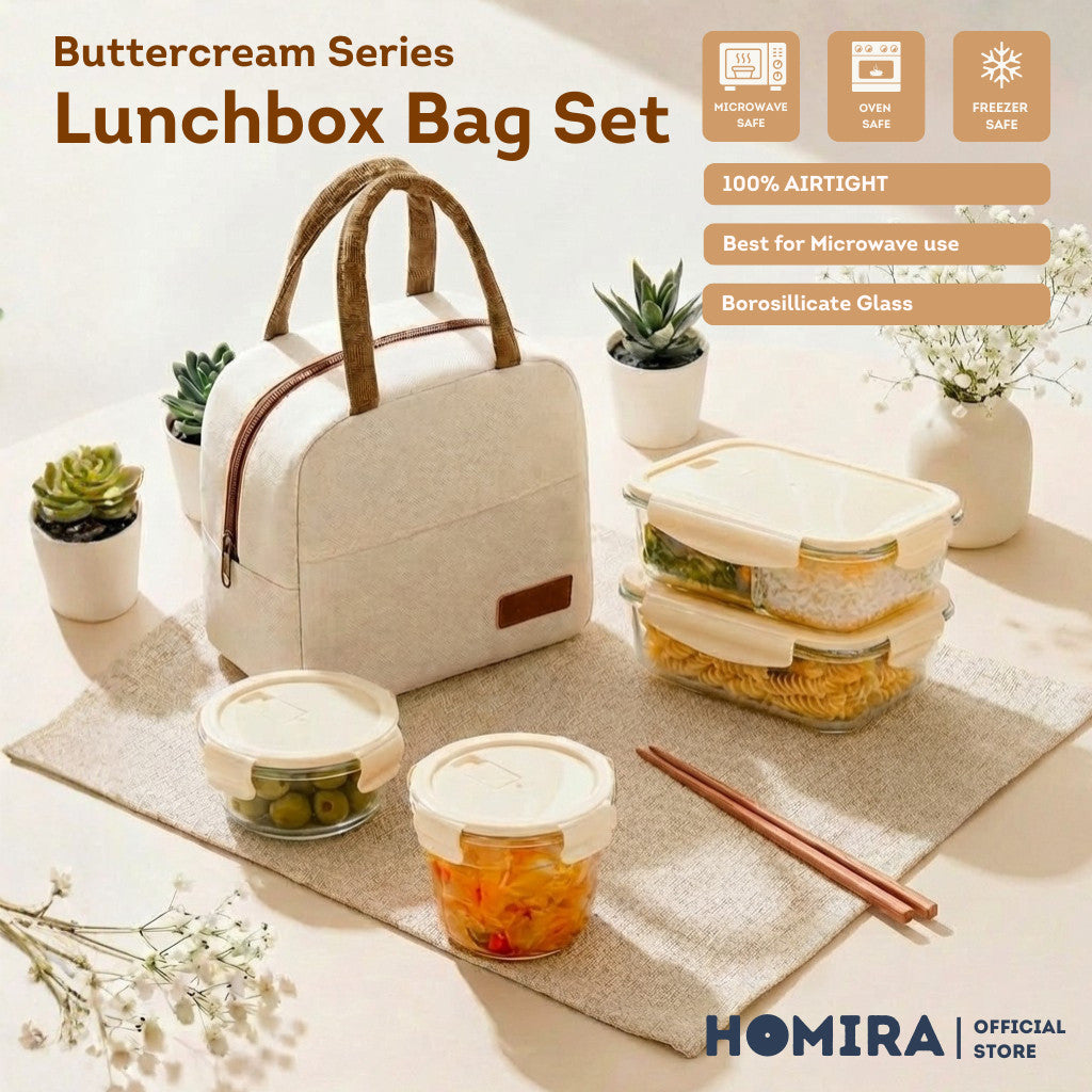 HOMIRA Buttercream Series Borosilicate Glass Lunchbox Bag Set