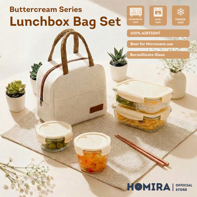 HOMIRA Buttercream Series Borosilicate Glass Lunchbox Bag Set