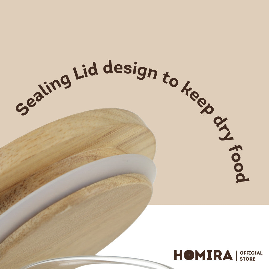 HOMIRA Glass Jar with Wooden Lid Food Storage Container Kitchen Organizer Canister (520ml & 720ml)