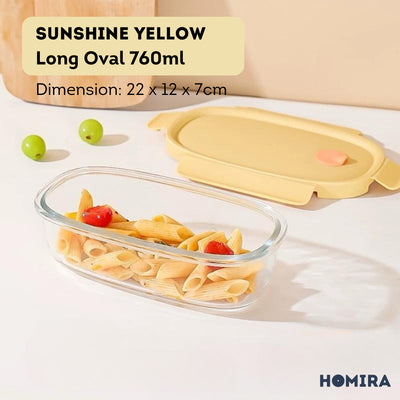 HOMIRA Summer Series Rectangle Borosilicate Glass Food Container Lunch Box (760ml-940ml)