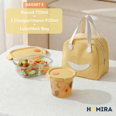 HOMIRA Summer Series Borosilicate Glass Lunchbox Bag Airtight & Microwave Safe Set
