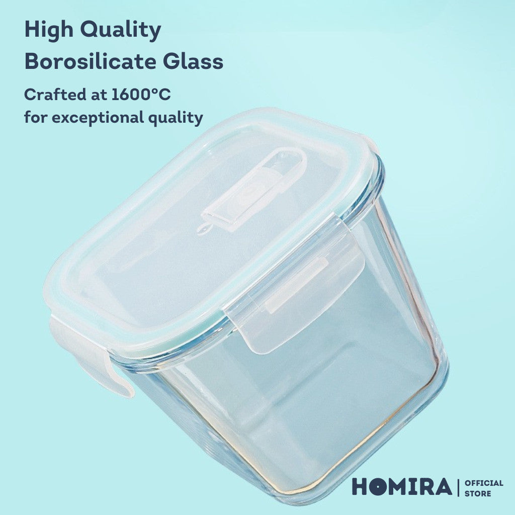 HOMIRA Classic Series Square Borosilicate Glass Food Container (1000ml)