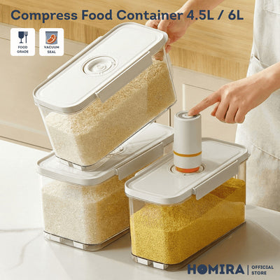 HOMIRA Compress Vacuum Rice Container Airtight Food Storage (4.5L/6L)