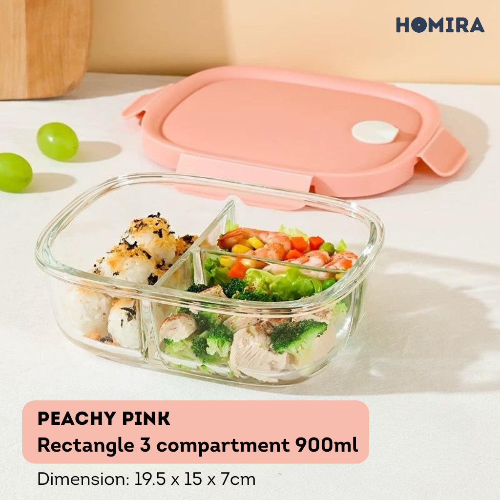 HOMIRA Summer Series Borosilicate Glass Food Container Lunch Box (450ml-940ml)