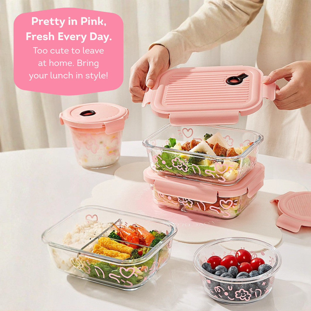 HOMIRA Lovey Cloud Series Glass Lunch Box & Insulated Bag Set (450ml - 1100ml)