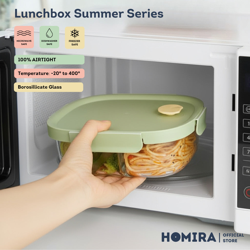 HOMIRA Summer Series Rectangle Borosilicate Glass Food Container Lunch Box (760ml-940ml)