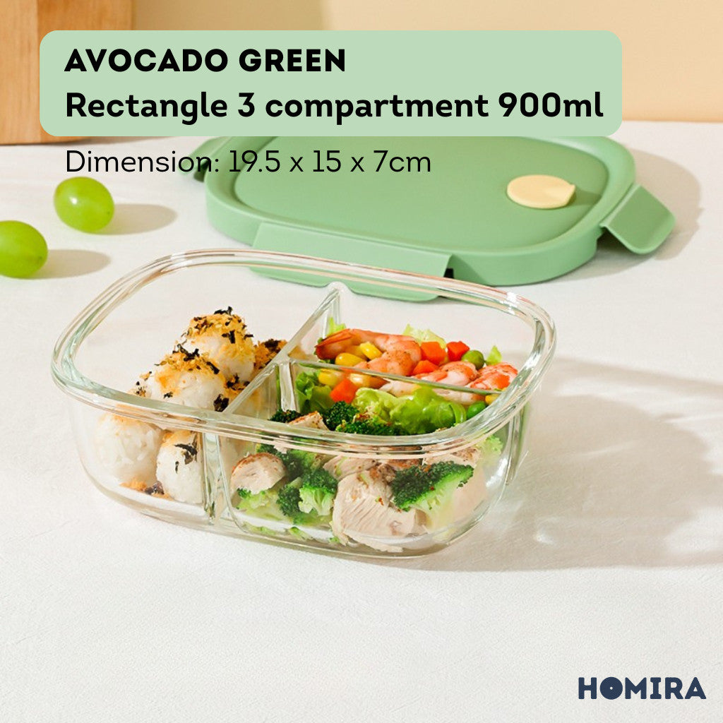 HOMIRA Avocado Green Borosilicate Glass Food Container (450ml - 940ml)