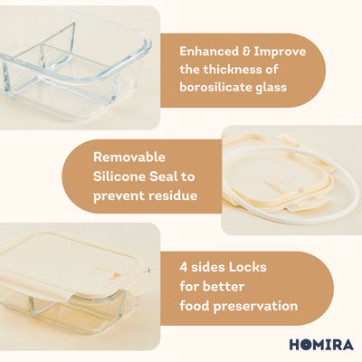 HOMIRA Buttercream Series Round Borosilicate Glass Food Container (450ml-1100ml)