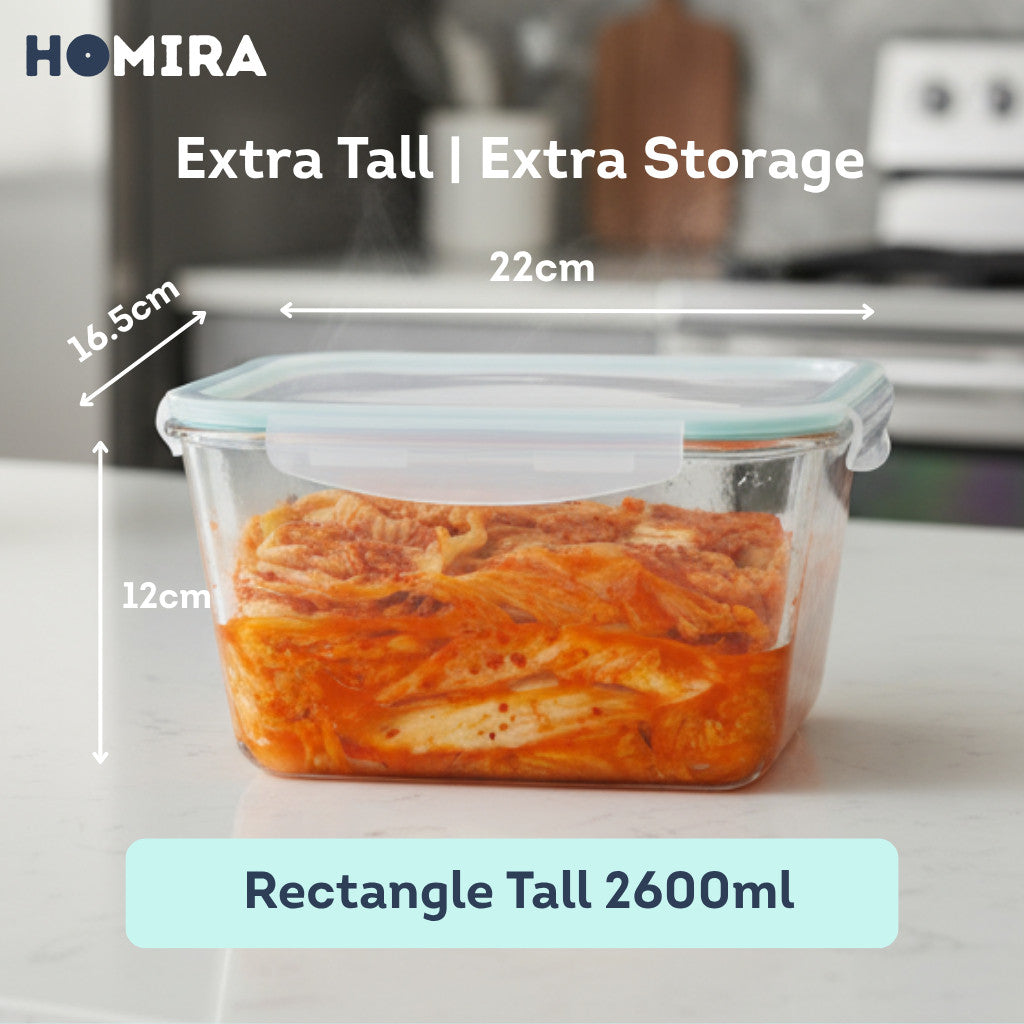 HOMIRA Classic Borosilicate Glass Food Container Airtight Leakproof Oven Safe (130ml-2600ml)