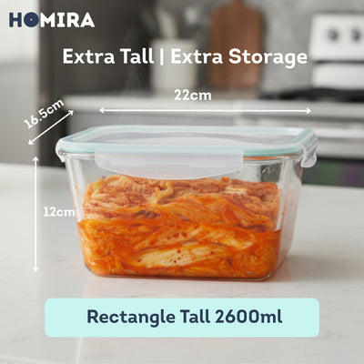 HOMIRA Classic Borosilicate Glass Food Container Airtight Leakproof Oven Safe (130ml-2600ml)