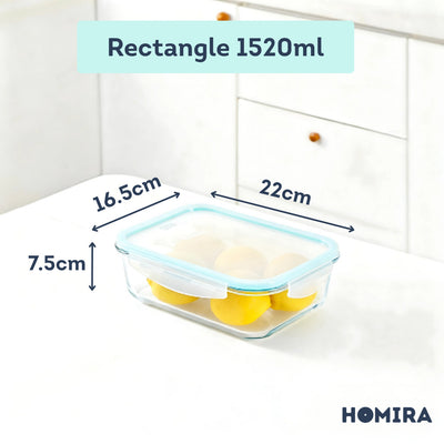 HOMIRA Classic Rectangle Borosilicate Glass Food Container (1520ml)