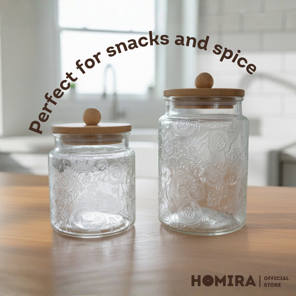 HOMIRA Glass Jar with Wooden Lid Food Storage Container Kitchen Organizer Canister (520ml & 720ml)