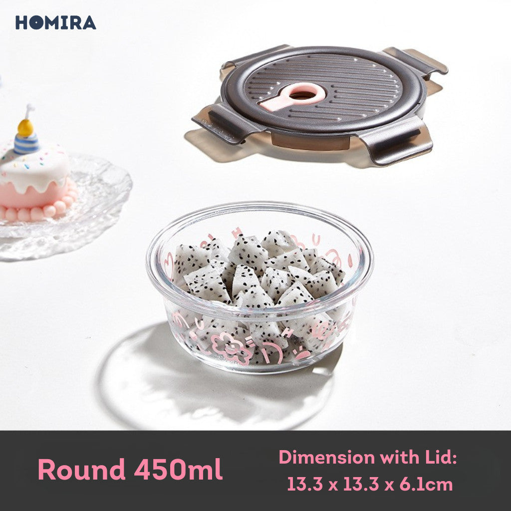 HOMIRA Lovey Cloud Series Borosilicate Glass Food Container & Bag Set - Black (450ml - 1100ml)