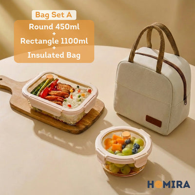 HOMIRA Signature Series Borosilicate Glass Lunchbox Bag Set