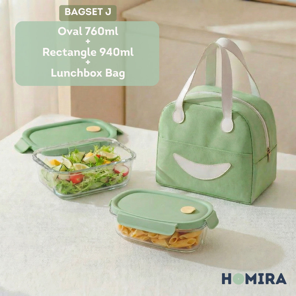 HOMIRA Summer Series Borosilicate Glass Lunchbox Bag Airtight & Microwave Safe Set
