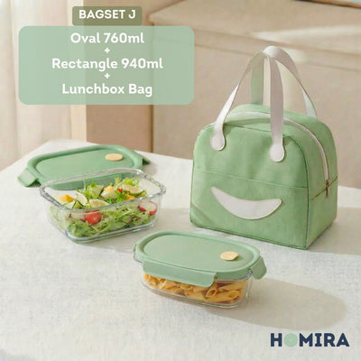 HOMIRA Summer Series Borosilicate Glass Lunchbox Bag Airtight & Microwave Safe Set