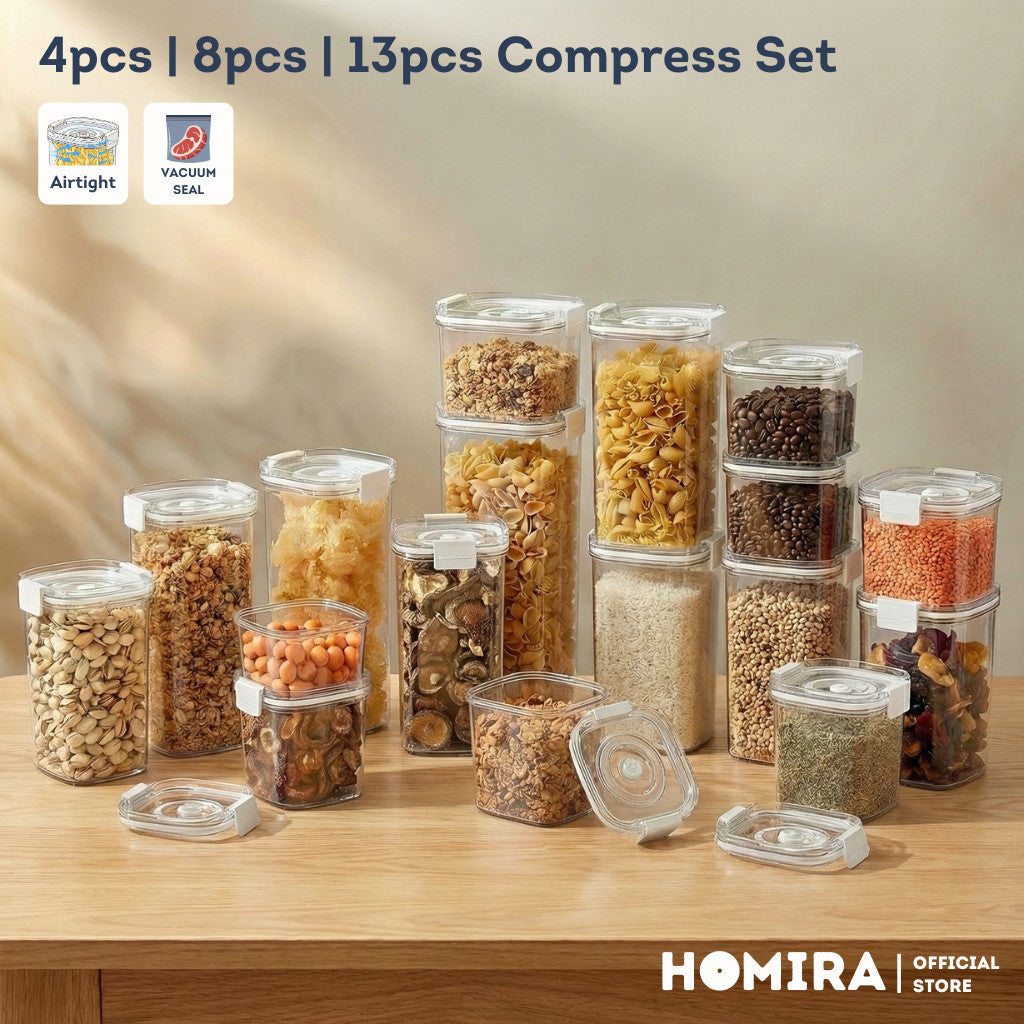 HOMIRA Vacuum Seal Compress Dry Food Storage Container Set (4pcs / 8pcs / 13pcs Set)