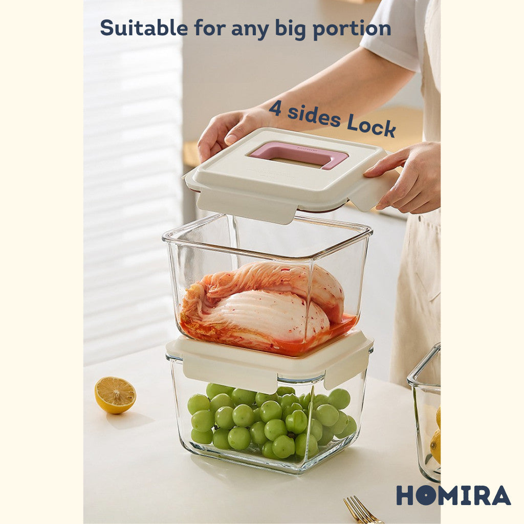 HOMIRA Extra Large Rectangular Borosilicate Glass Food Container with Handle - 3700ml