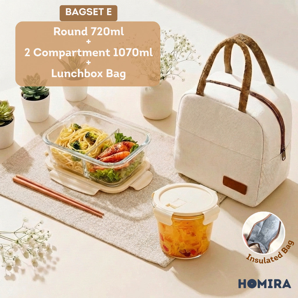 HOMIRA Buttercream Series Borosilicate Glass Lunchbox Bag Set