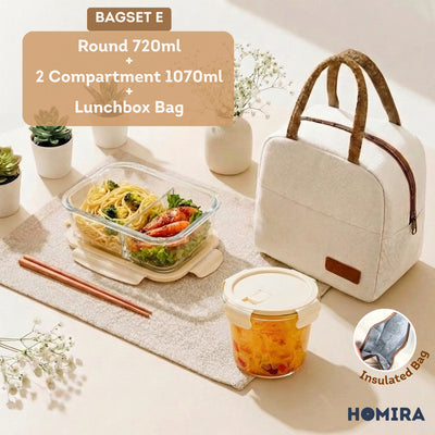HOMIRA Buttercream Series Borosilicate Glass Lunchbox Bag Set