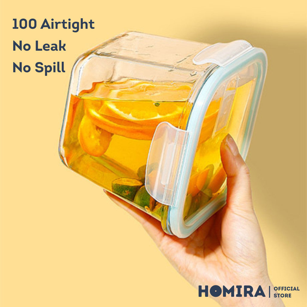 HOMIRA Classic Series Square Borosilicate Glass Food Container (1000ml)