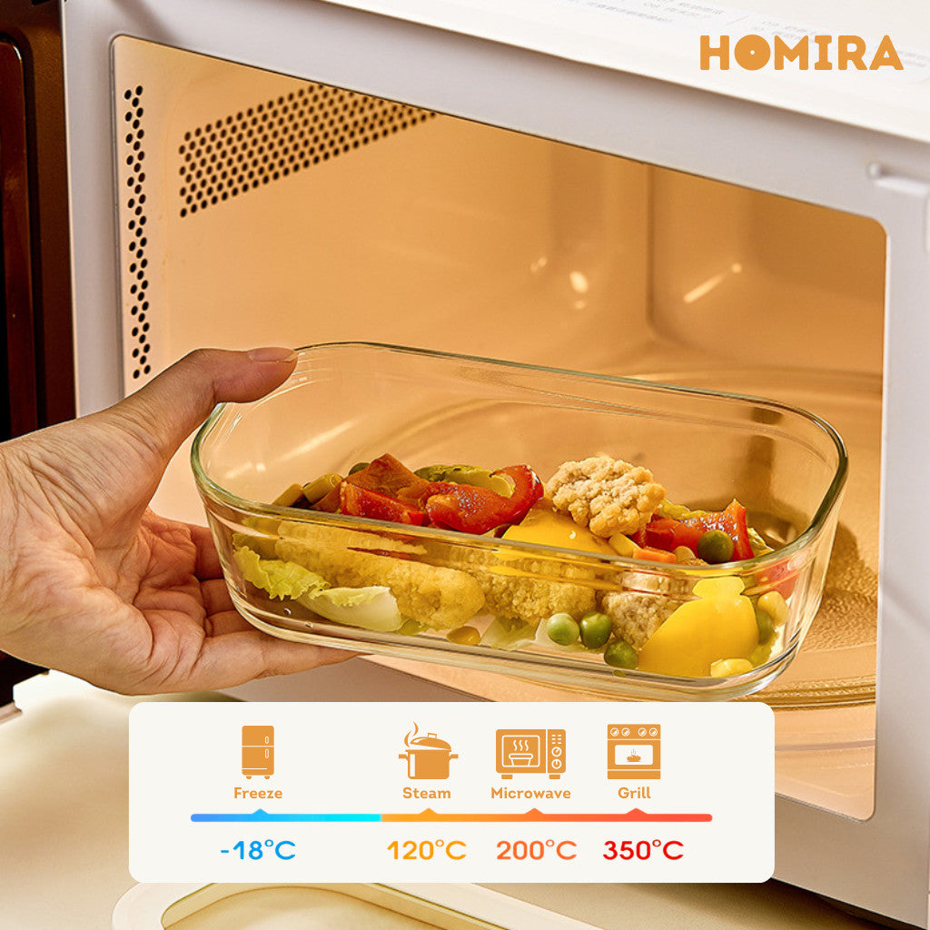 HOMIRA Timeless Series Square Borosilicate Glass Food Container (1370ml x 2 Pcs)