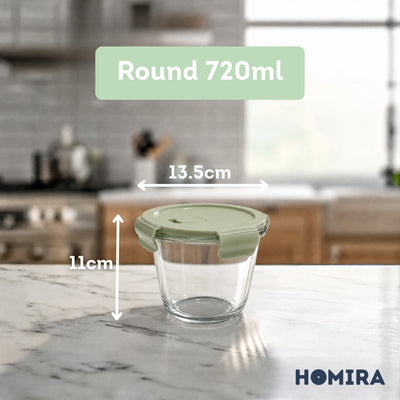 HOMIRA Wave Series Borosilicate Glass Food Container Airtight Microwave Safe (450ml-1050ml)