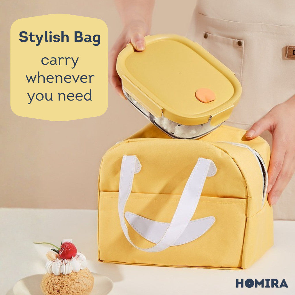 HOMIRA Summer Series Borosilicate Glass Lunchbox Bag Airtight & Microwave Safe Set