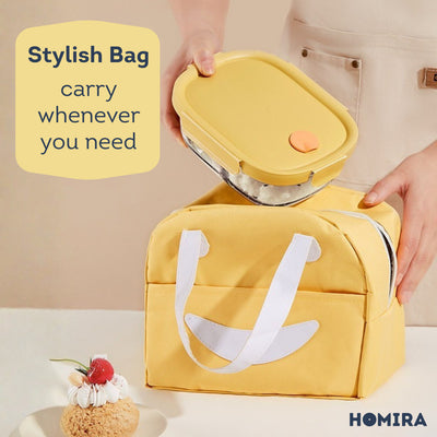 HOMIRA Summer Series Borosilicate Glass Lunchbox Bag Airtight & Microwave Safe Set