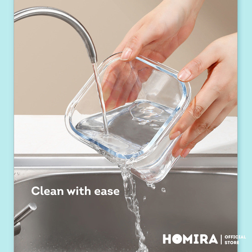 HOMIRA Classic Series Square Borosilicate Glass Food Container (1000ml)