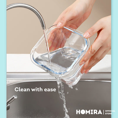 HOMIRA Classic Series Square Borosilicate Glass Food Container (1000ml)