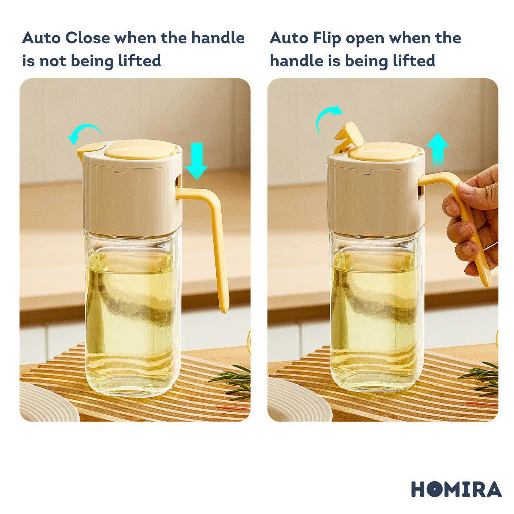 HOMIRA Cooking Oil Glass Dispenser Auto Flip (500ml)