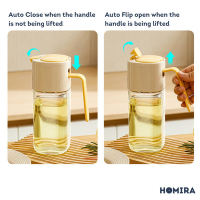 HOMIRA Cooking Oil Glass Dispenser Auto Flip (500ml)