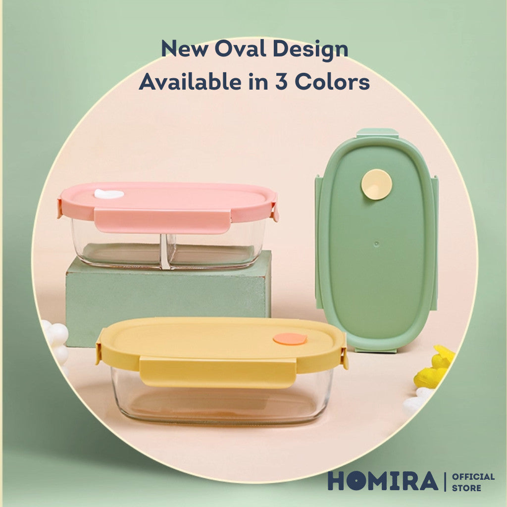 HOMIRA Long Oval Borosilicate Glass Food Container (760ml)