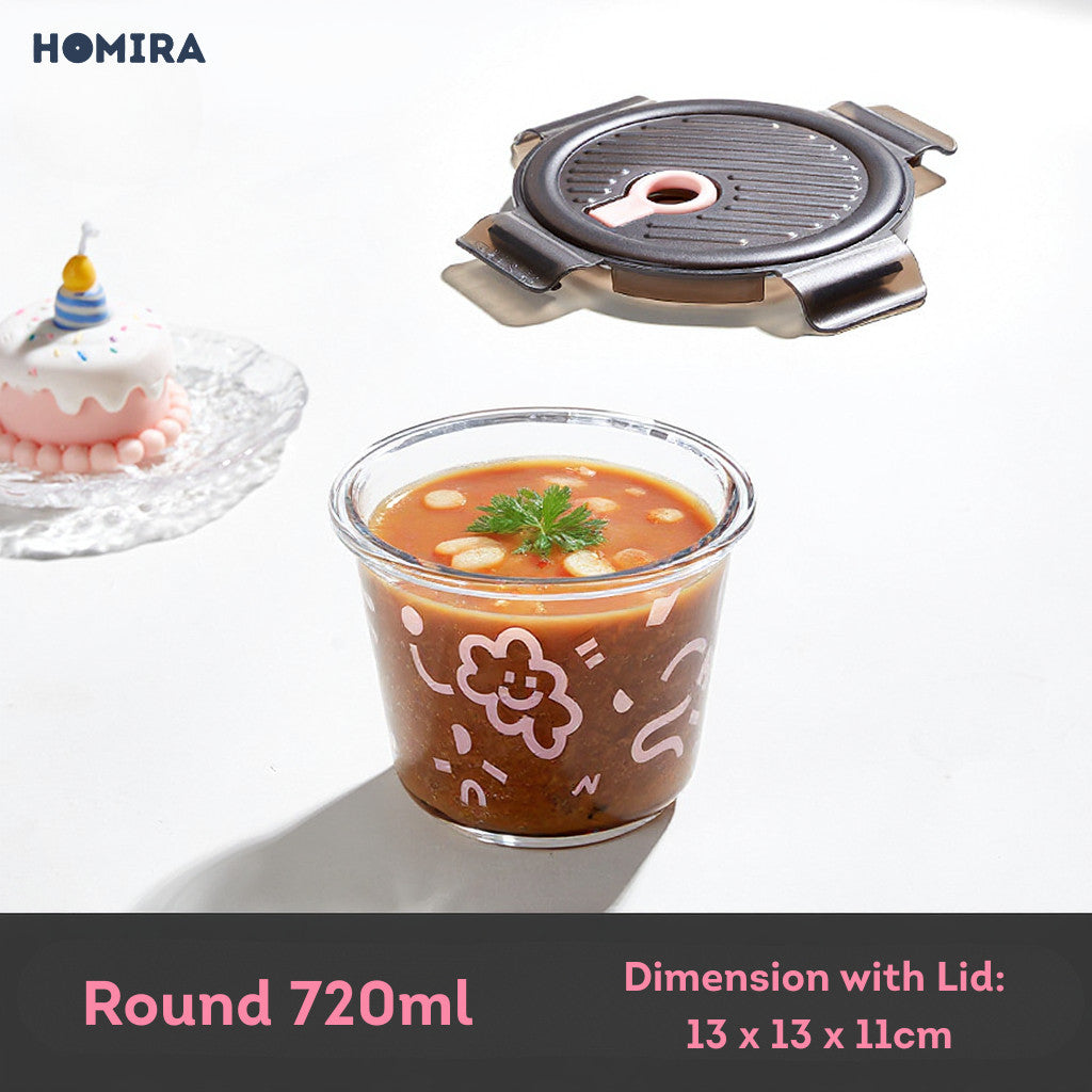HOMIRA Lovey Cloud Series Borosilicate Glass Food Container & Bag Set - Black (450ml - 1100ml)