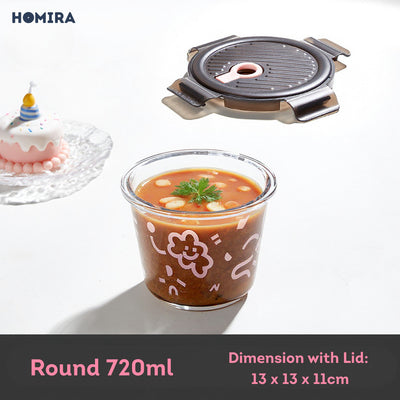 HOMIRA Lovey Cloud Series Borosilicate Glass Food Container & Bag Set - Black (450ml - 1100ml)