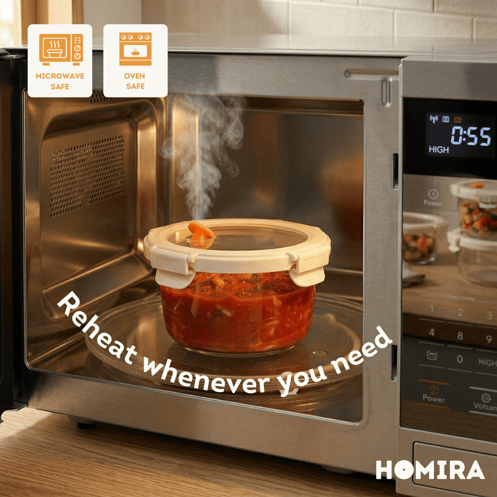 HOMIRA Signature Series Round Borosilicate Glass Food Container (520ml)