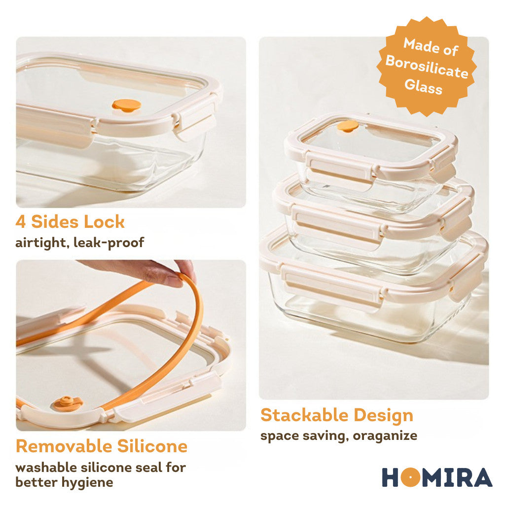 HOMIRA Signature Series Borosilicate Glass Lunchbox Bag Set