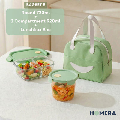 HOMIRA Summer Series Borosilicate Glass Lunchbox Bag Airtight & Microwave Safe Set