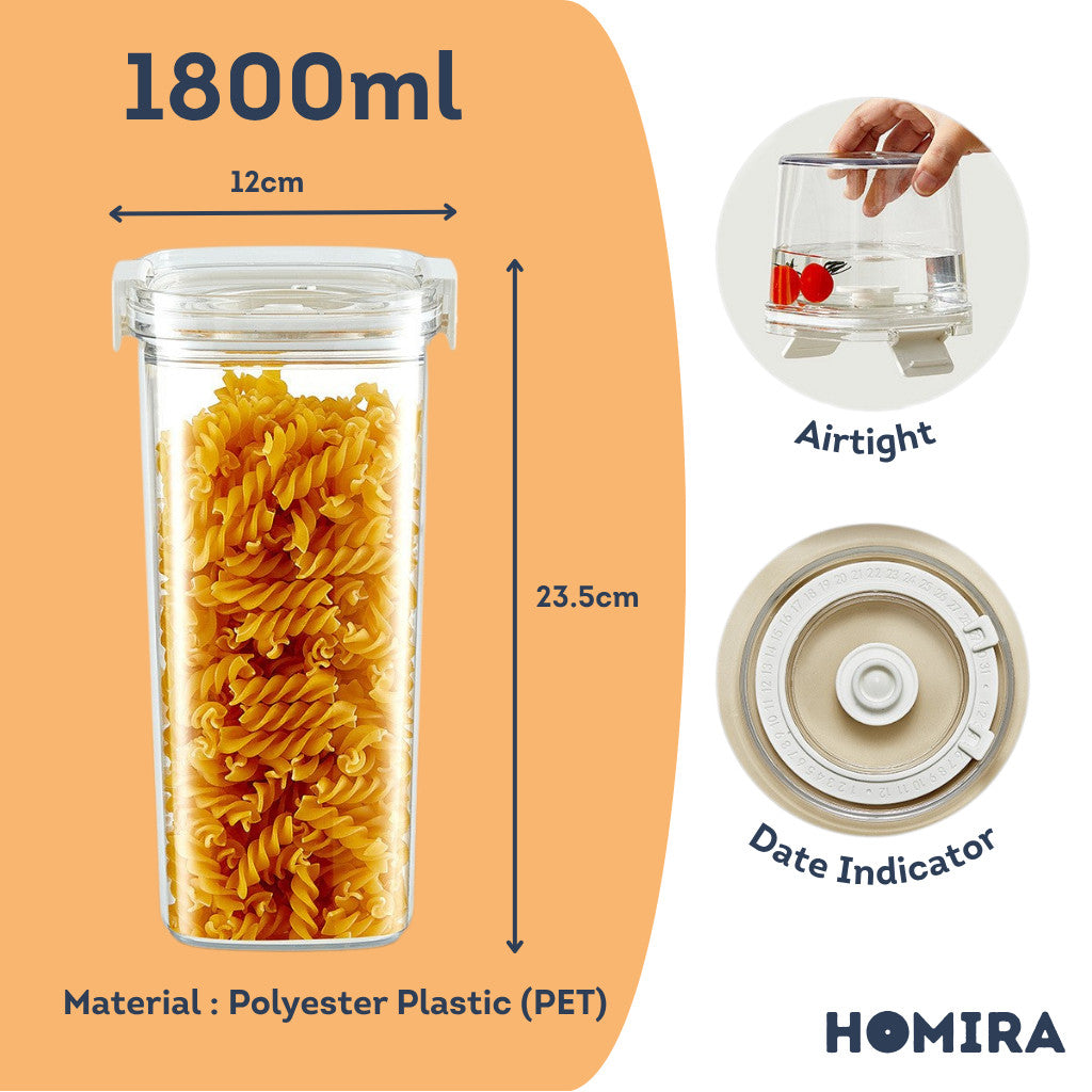 HOMIRA Vacuum Seal Compress Food Container for Dry Food Storage (460ml-1800ml)