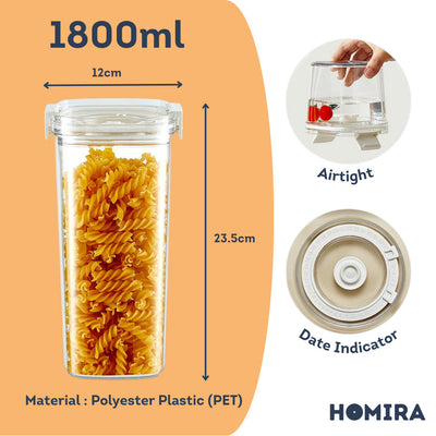 HOMIRA Vacuum Seal Compress Food Container for Dry Food Storage (460ml-1800ml)