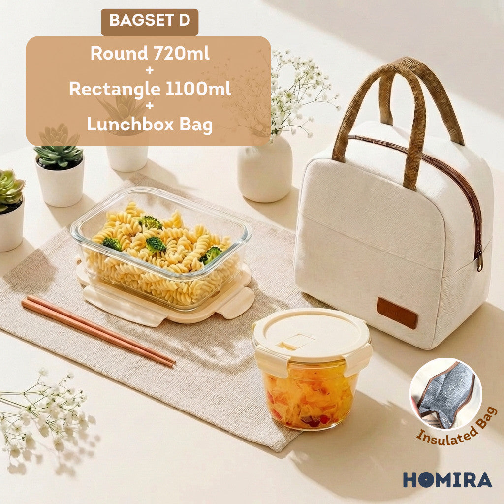 HOMIRA Buttercream Series Borosilicate Glass Lunchbox Bag Set